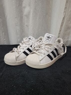 Adidas Kids Size 3 White Sneakers with Black Stripes
